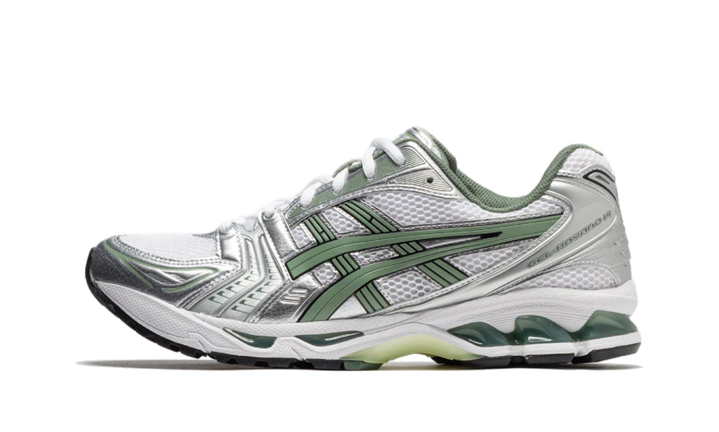 ASICS Gel-Kayano 14 White Pure Silver Slate Grey Sage 1201A019-107 — Vista 1