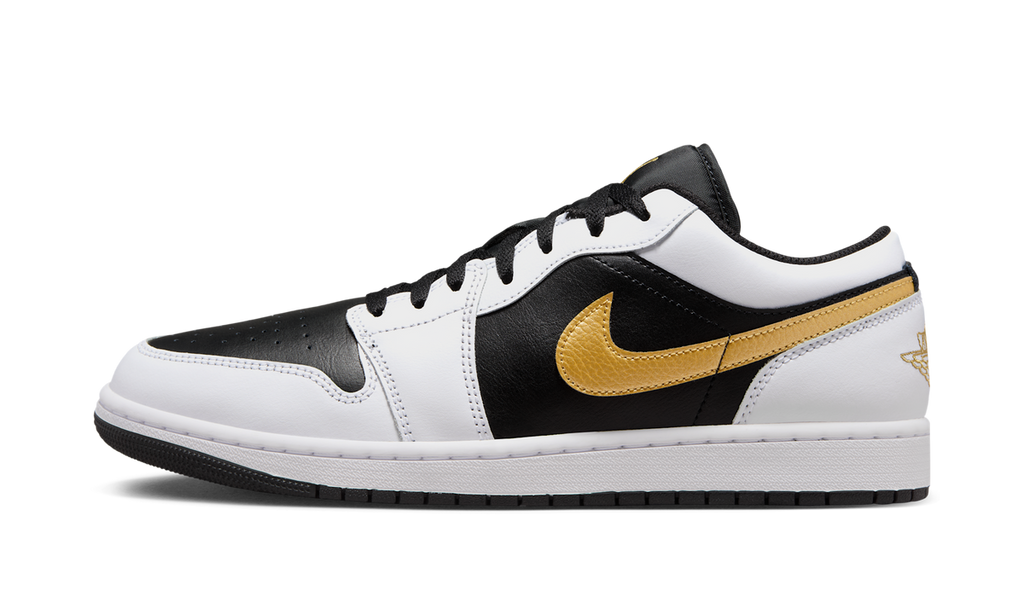 Air Jordan 1 Low White Black Metallic Gold Swoosh 553558-172 — Vista 1