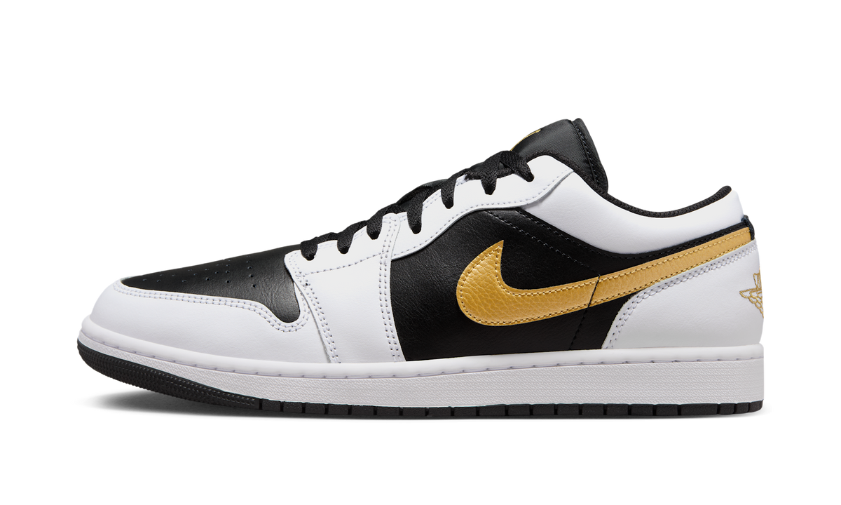 Air Jordan 1 Low White Black Metallic Gold Swoosh 553558-172 — Vista 1