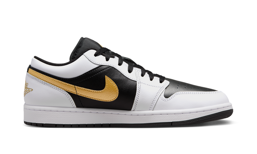 Air Jordan 1 Low White Black Metallic Gold Swoosh 553558-172 — Vista 2