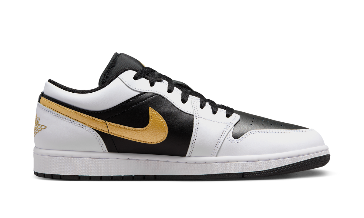 Air Jordan 1 Low White Black Metallic Gold Swoosh 553558-172 — Vista 2