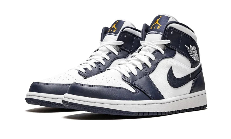 Air Jordan 1 Mid White Metallic Gold Obsidian 554724-174 — Vista 2
