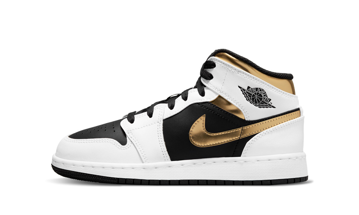 Air Jordan 1 Mid White Gold Black (GS) 554725-190 — Vista 1