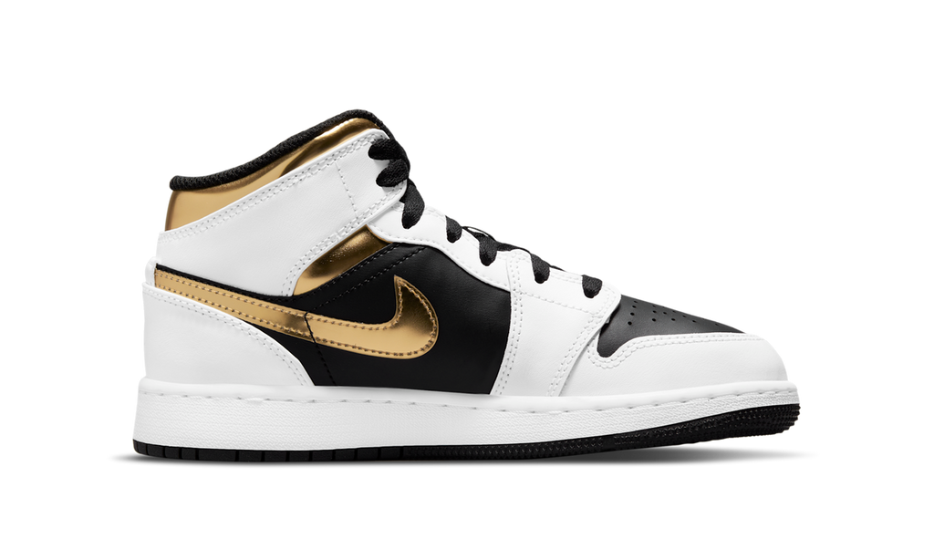 Air Jordan 1 Mid White Gold Black (GS) 554725-190 — Vista 2