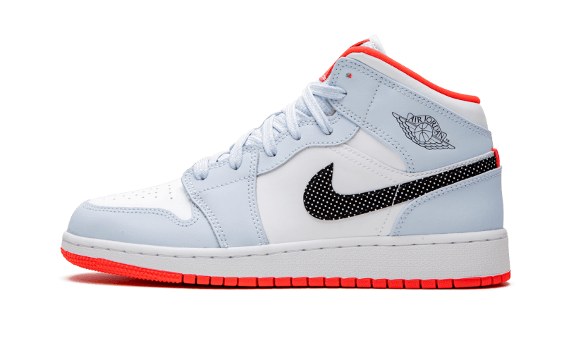 Air Jordan 1 Mid Half Blue Polka Dot Swoosh (GS) 555112-400 — Vista 1