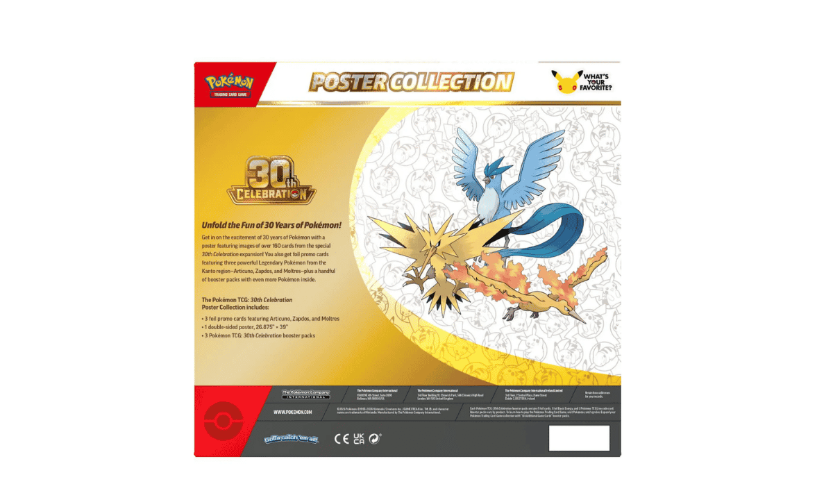 Colección 3 Sobres con Póster Pokémon 30th Anniversary