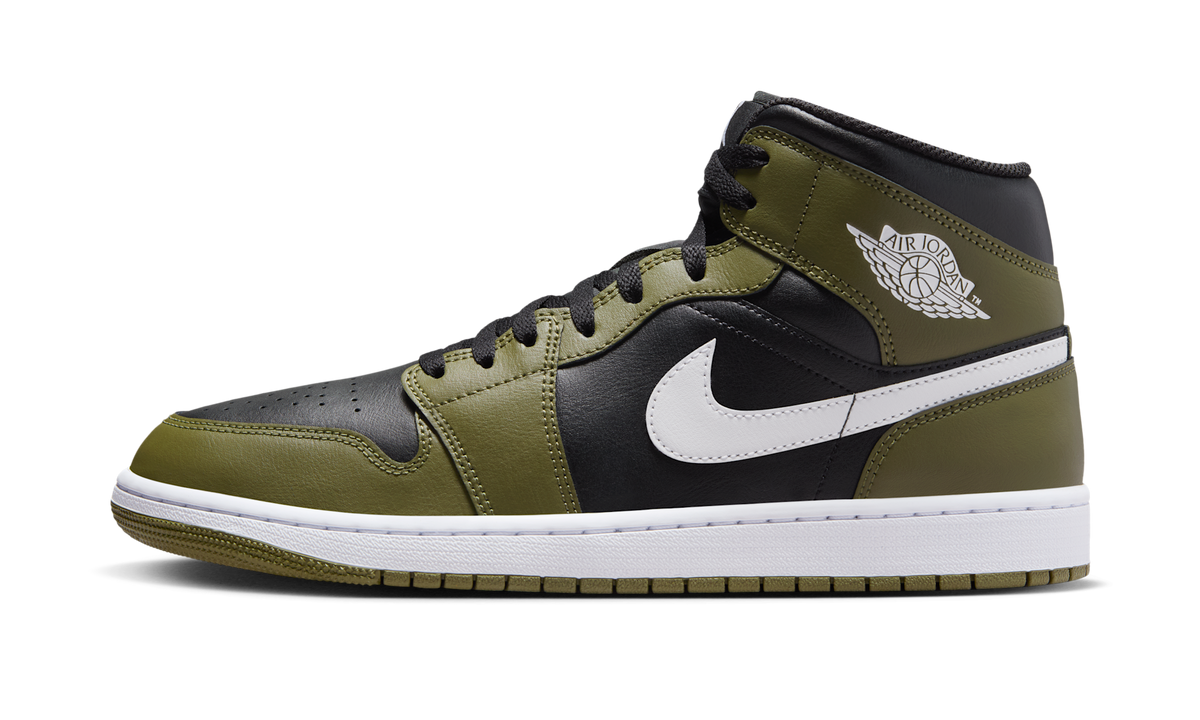 Air Jordan 1 Mid Black White Olive (GS) DQ8423-092 — Vista 1