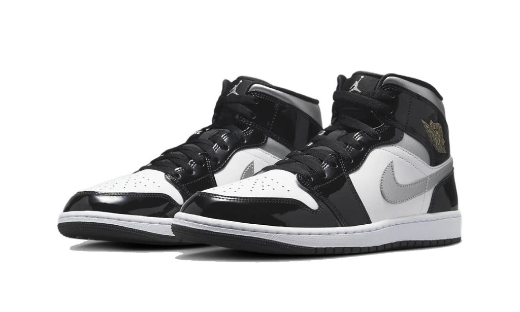 Air Jordan 1 Mid SE Patent Black White Metallic Silver Metallic Gold HV0789-010 — Vista 2