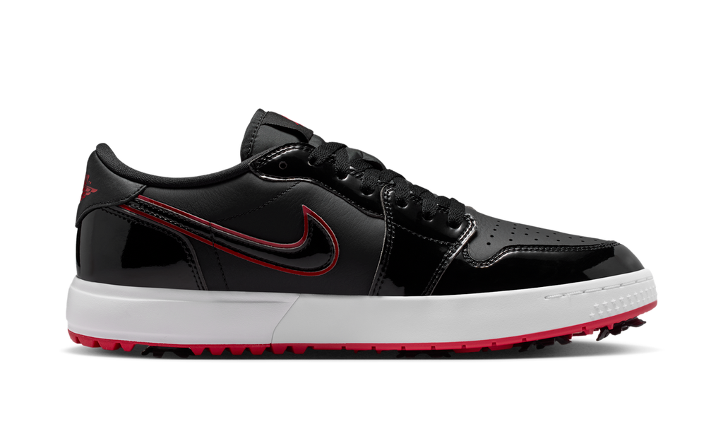 Air Jordan 1 Low Golf Spiked Bred Black Patent IQ3417-002 — Vista 2