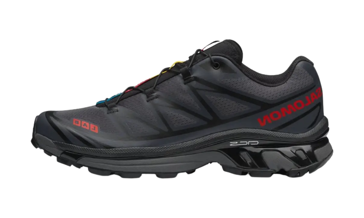 Salomon XT-6 JJJJound Black Fiery Red — vista perfil