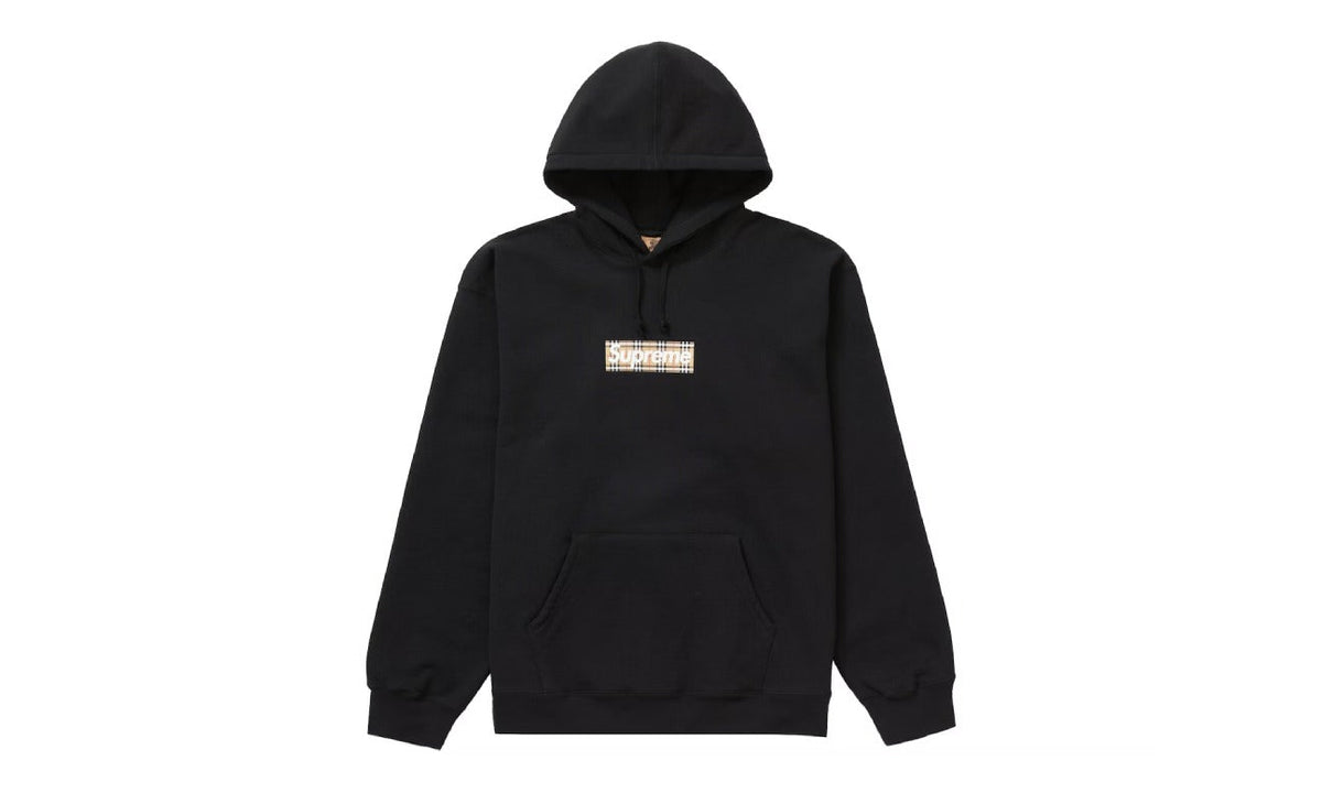 Supreme Burberry Box Logo Hooded Sweatshirt Black